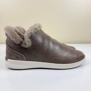 EUC Olukai Malua Hulu Genuine Shearling Nubuck Leather Slip On Sneakers